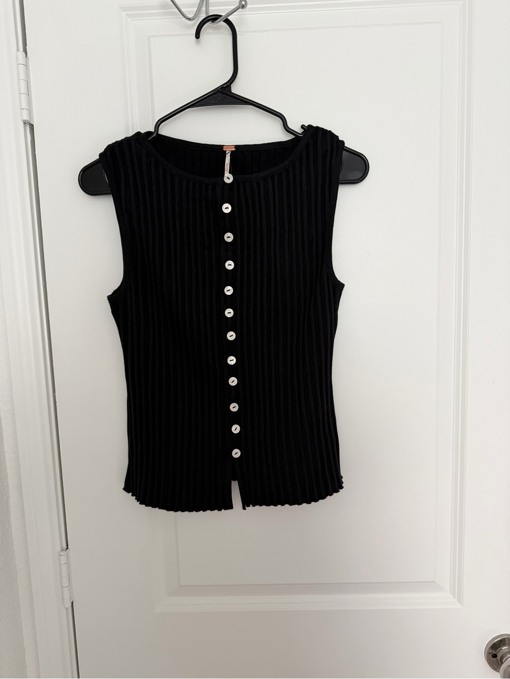Free People Black Ribbed Button-Front Tank